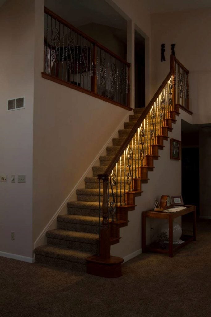Stair handrail lighted with LEDs