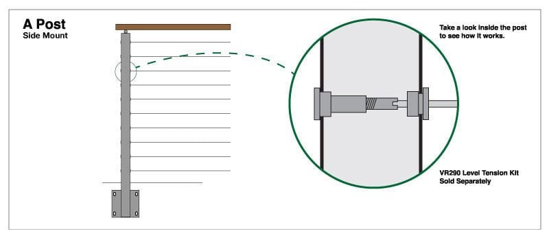 "A" Side Mount Cable Railing Post