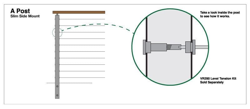 "A" Slim Side Mount Cable Railing Post