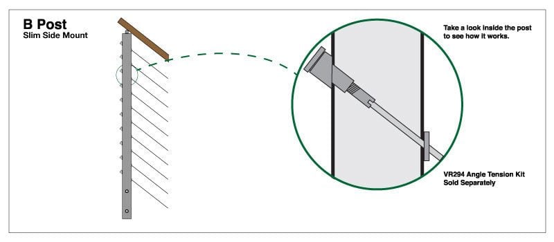 "B" Slim Side Mount Cable Railing Post