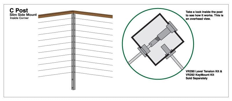 "C" Slim Side Mount Cable Railing Post