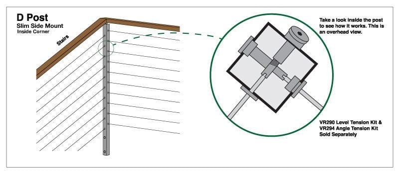 "D" Slim Side Mount Cable Railing Post
