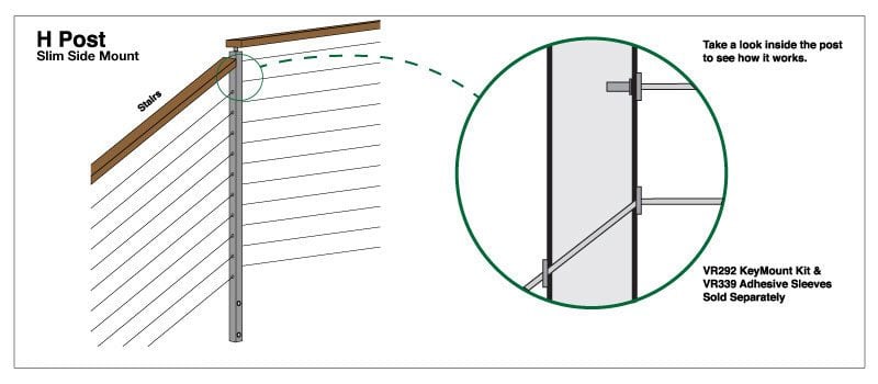 "H" Slim Side Mount Cable Railing Post